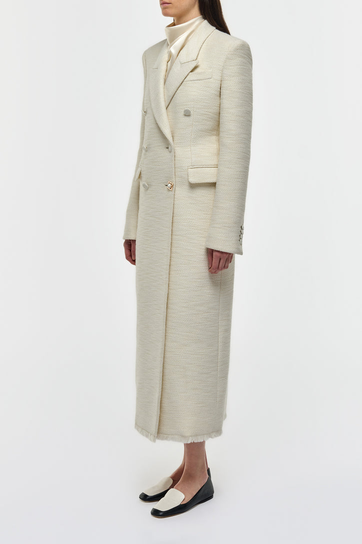 Julien Coat in Ivory Recycled Wool Silk Cashmere