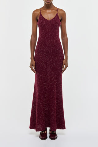 Bordeaux Beaded Cashmere Silk Florian Slip Dress - Front View On Model | Gabriela Hearst