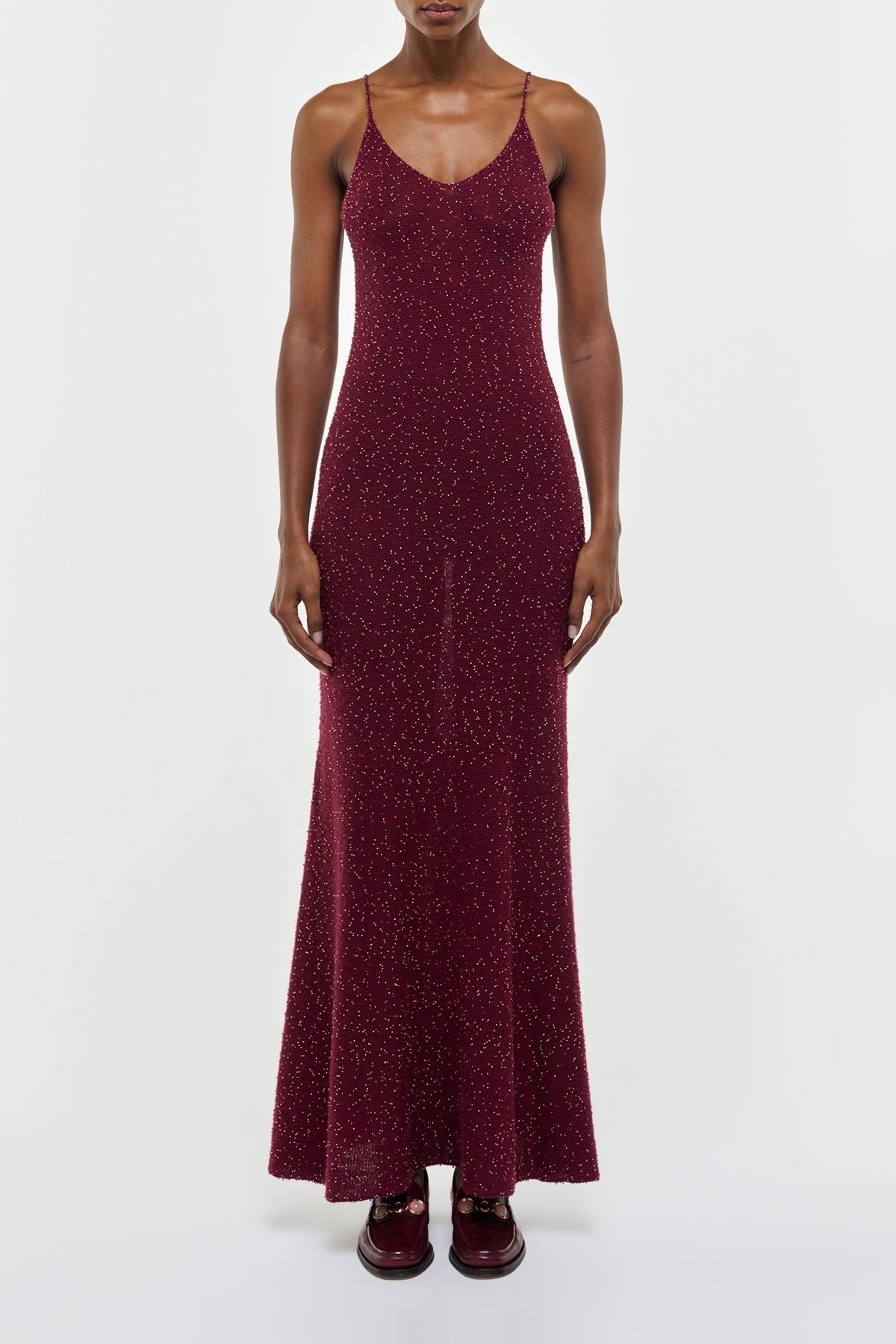 Florian Knit Dress in Bordeaux Fuchsia Beaded Cashmere Silk
