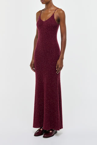 Bordeaux Florian Knit Slip Dress - Side Profile View On Model | Gabriela Hearst