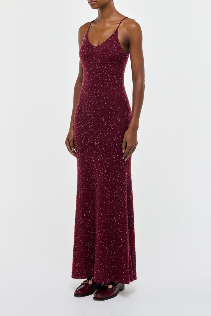 Florian Knit Dress in Bordeaux Fuchsia Beaded Cashmere Silk