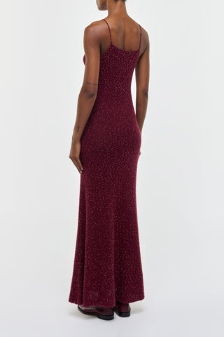 Bordeaux Beaded Florian Maxi Dress - Back View On Model | Gabriela Hearst