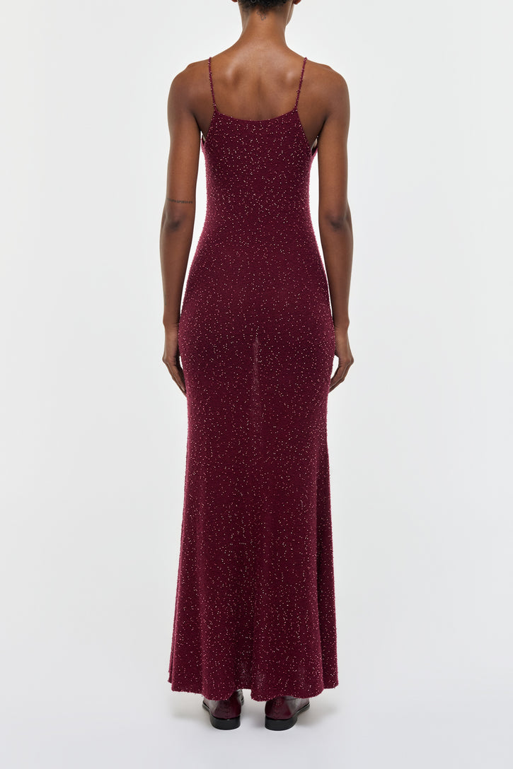 Florian Knit Dress in Bordeaux Fuchsia Beaded Cashmere Silk