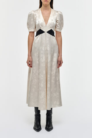 Ivory Silk Larkin Dress with Leaf Print - Full Length on Model | Gabriela Hearst