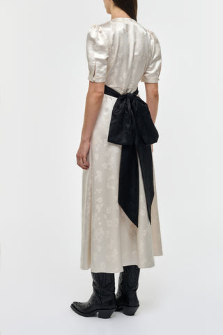 Ivory Silk Larkin Dress with Black Sash - Back View Detail | Gabriela Hearst