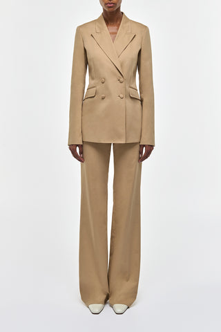 Camel Cotton Twill Angela Blazer Suit - Full Look On Model | Gabriela Hearst