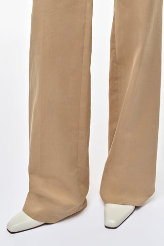 Camel Flare Pants - Hem Detail with White Shoes | Gabriela Hearst