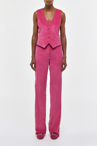 Fuchsia Corduroy Three-Piece Suit - Full Front View On Model | Gabriela Hearst