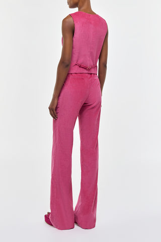 Fuchsia Corduroy Suit - Back View With Belt Detail On Model | Gabriela Hearst