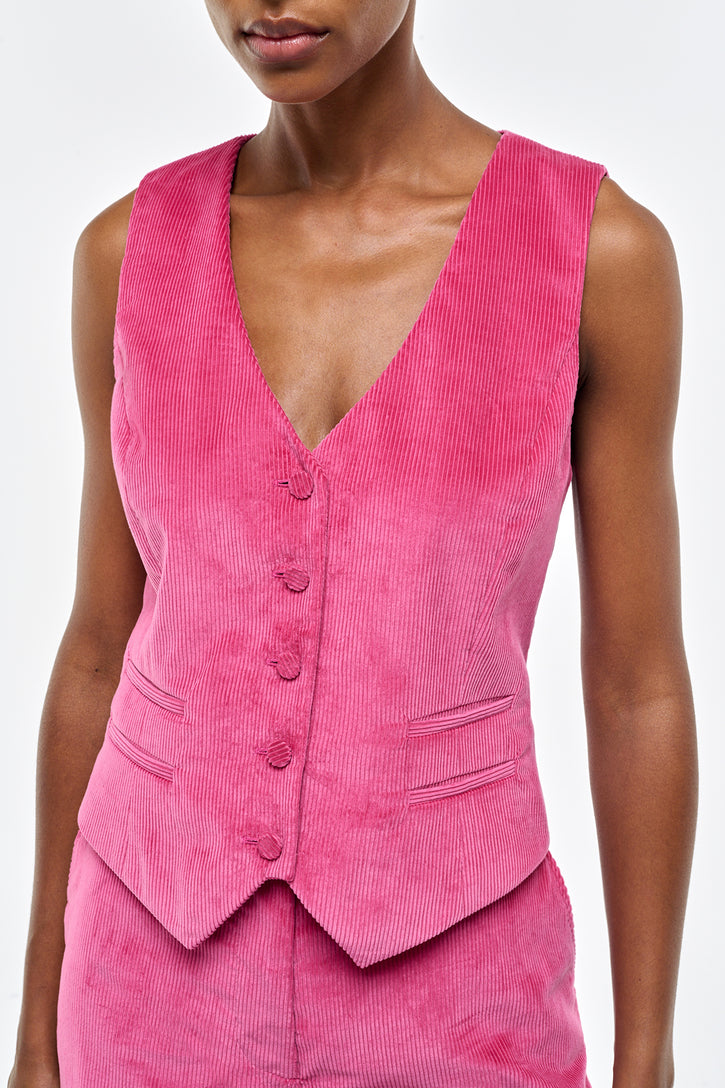 Coleridge Vest in Fuchsia Sea Island Cotton Corduroy