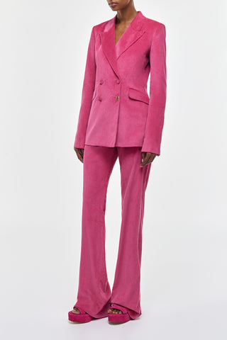 Fuchsia Cotton Corduroy Angela Blazer Suit - Side View On Model | Gabriela Hearst