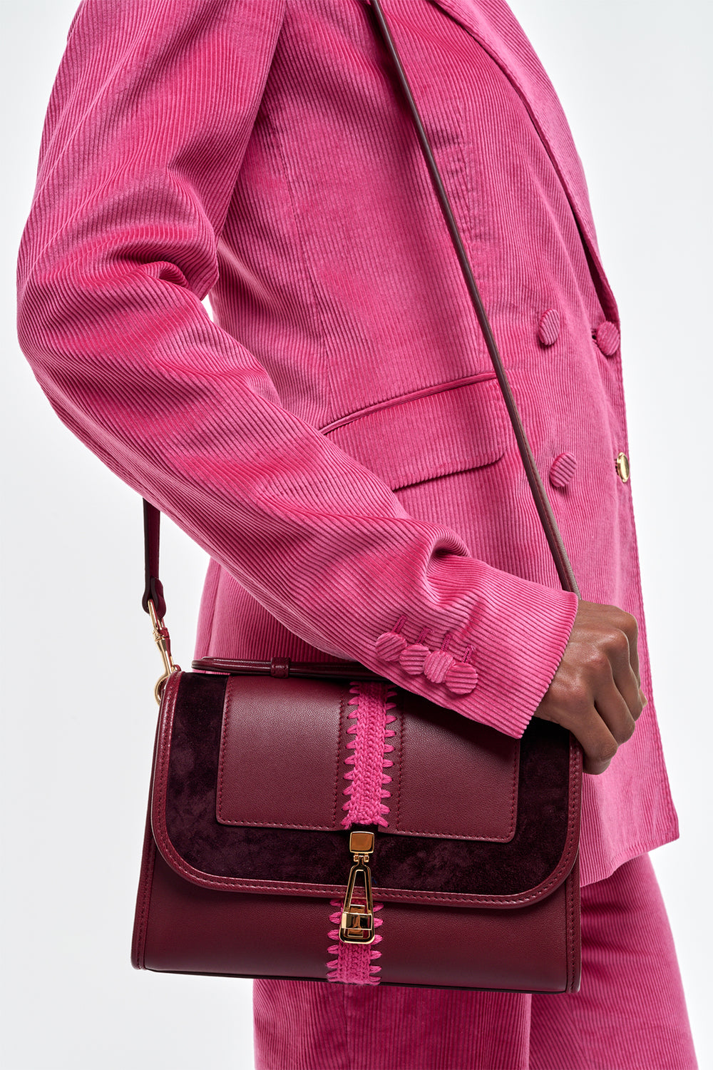 Small Leonora Flap Embroidered Bag in Bordeaux Nappa Leather