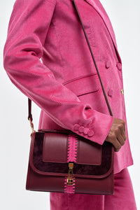Small Leonora Flap Embroidered Bag in Bordeaux Nappa Leather