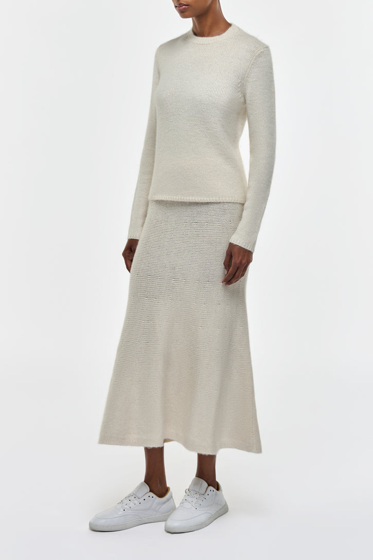 Manni Knit Maxi Skirt in Ivory Cashmere