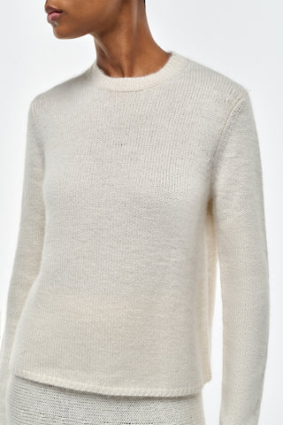 Ivory Titus Cashmere Sweater - Close-Up Knit Texture and Crewneck Detail | Gabriela Hearst