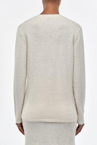 Isiah Knit V-Neck Sweater in Ivory Cashmere