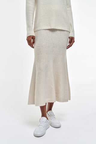 Ivory Cashmere Fluted Hem Skirt - Detail Front View | Gabriela Hearst