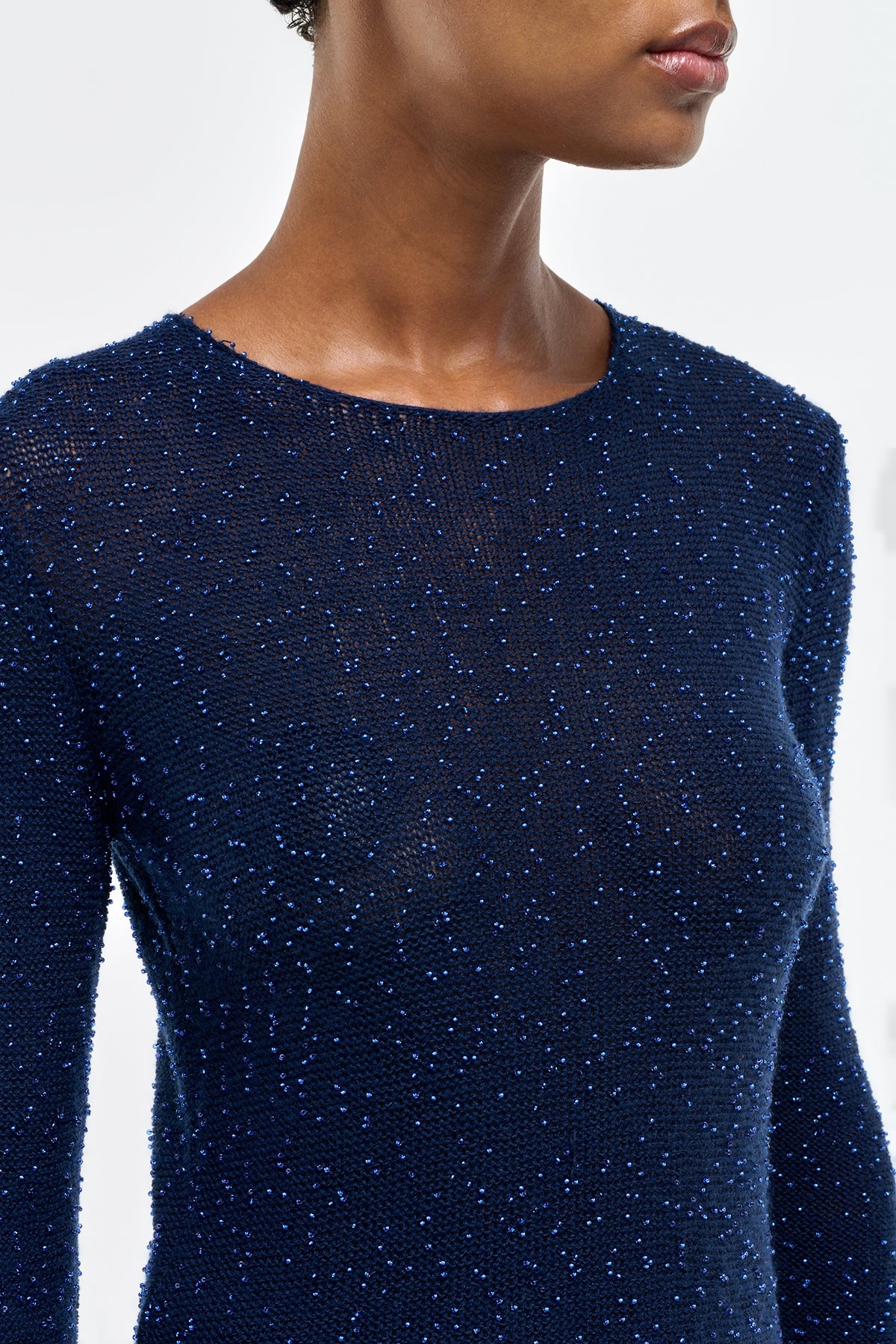 Nello Knit Sweater in Electric Navy & Cobalt Beaded Cashmere