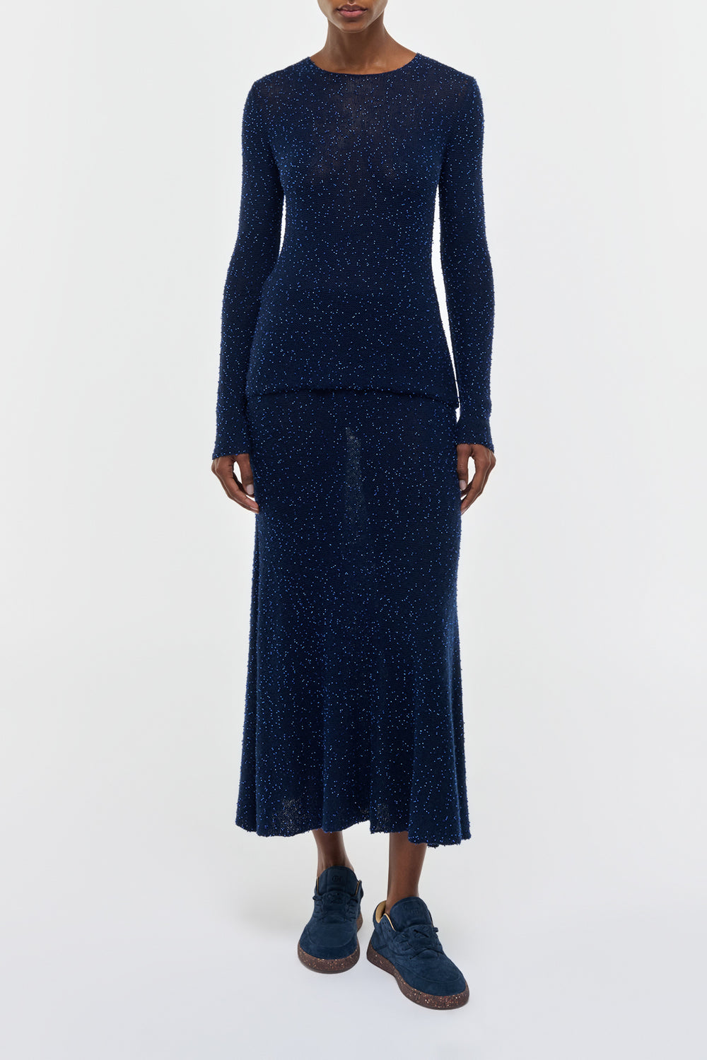 Nello Knit Sweater in Electric Navy & Cobalt Beaded Cashmere