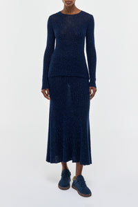 Sabine Knit Skirt in Electric Navy & Cobalt Beaded Cashmere Silk