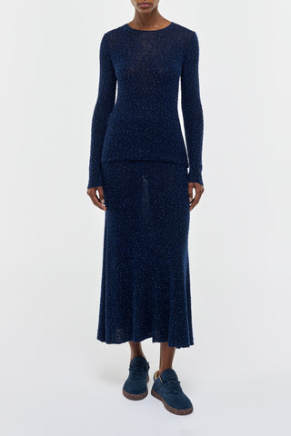 Sabine Knit Midi Skirt in Electric Navy Beaded Cashmere Silk