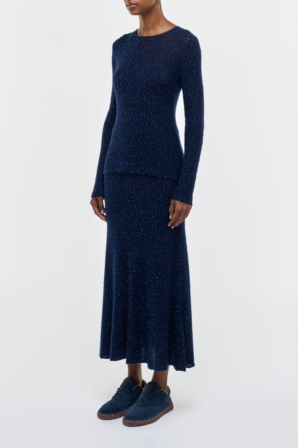 Nello Knit Sweater in Electric Navy & Cobalt Beaded Cashmere