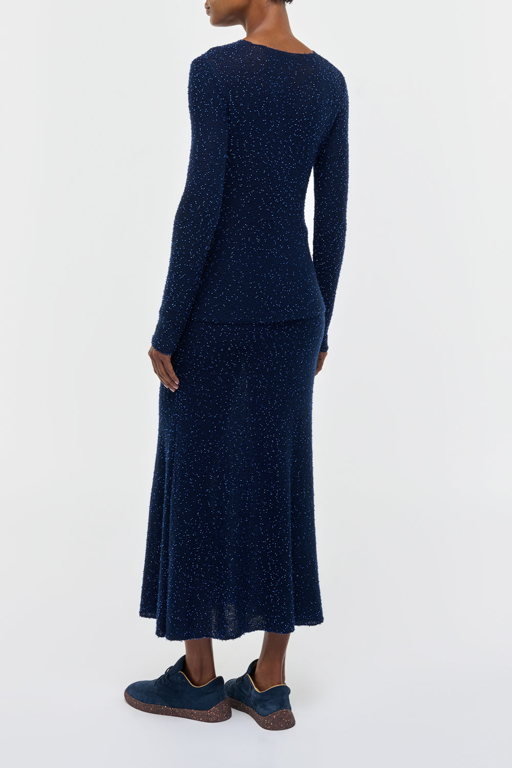Sabine Knit Skirt in Electric Navy & Cobalt Beaded Cashmere Silk