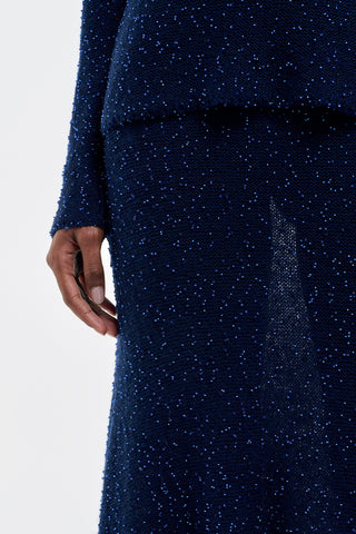 Navy Beaded Cashmere Knit Fabric - Glass Bead Detail Close-Up | Gabriela Hearst