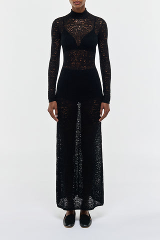 Black Merino Wool Cashmere Anya Maxi Dress - Front On Model | Gabriela Hearst