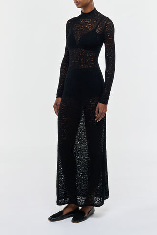 Black Lace Knit Anya Maxi Dress - Three Quarter Front View On Model | Gabriela Hearst