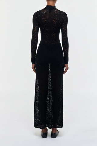 Black Lace Knit Anya Maxi Dress - Full Back View On Model | Gabriela Hearst