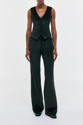 English Green Corduroy Three-Piece Suit - Full Look On Model | Gabriela Hearst
