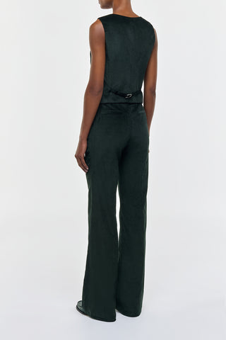 English Green Corduroy Vesta Flare Pants with Belt - Back View | Gabriela Hearst