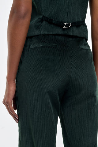 English Green Corduroy Vesta Pants Belt Detail - Close Up View | Gabriela Hearst
