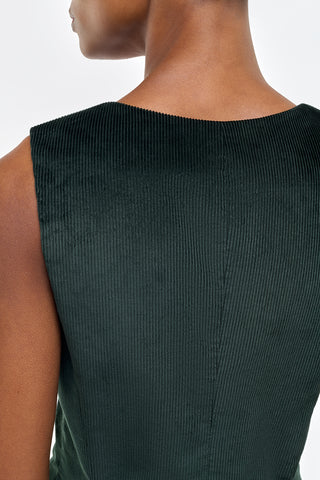 English Green Corduroy Vest Shoulder and Neckline Detail - Close Up View | Gabriela Hearst