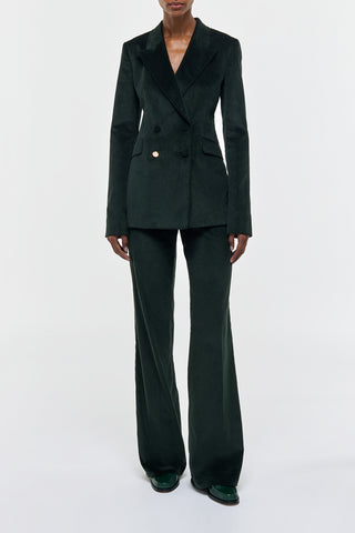 English Green Corduroy Angela Blazer Suit - Full Look Front View | Gabriela Hearst
