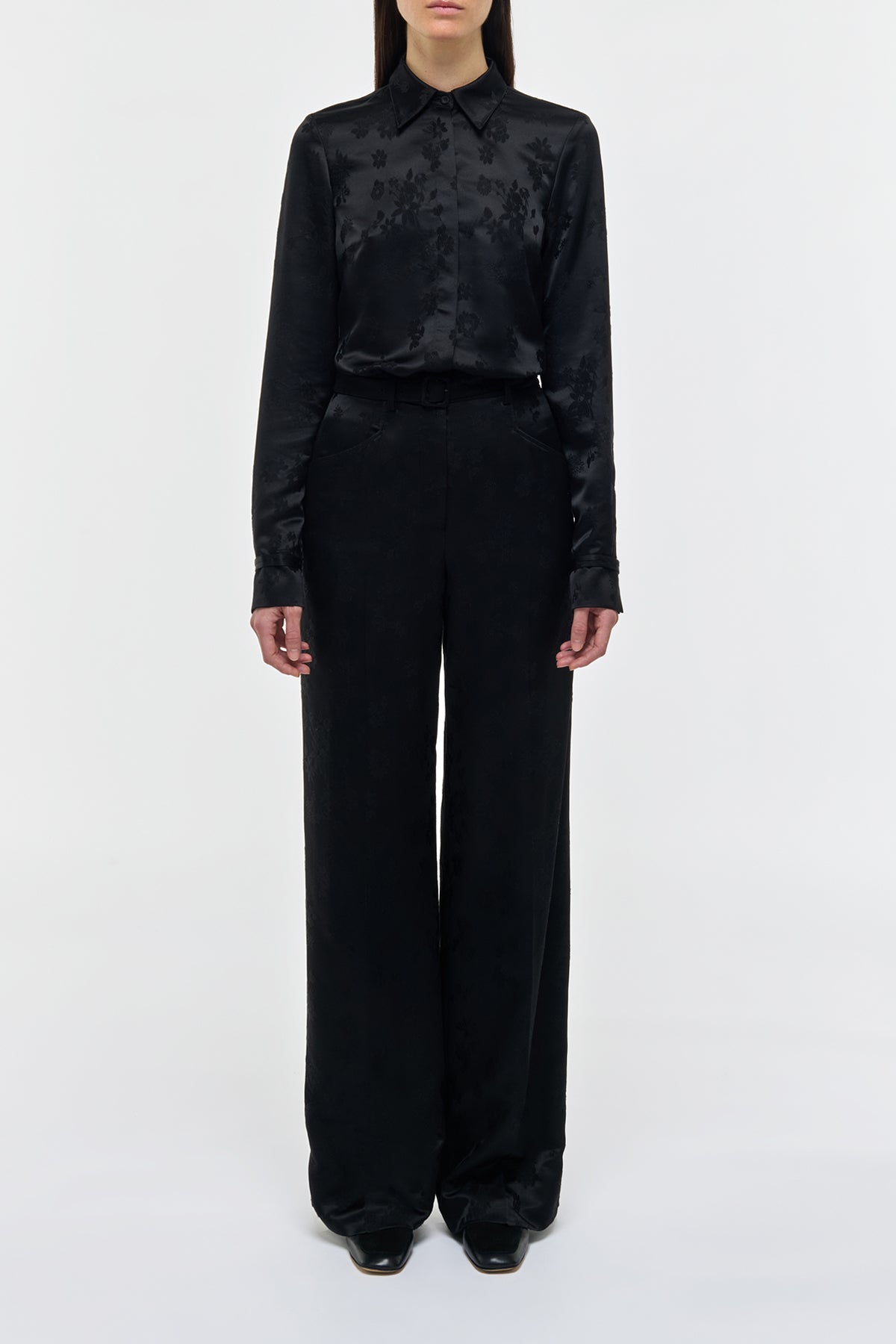 Norman Pant in Black Embroidered Silk