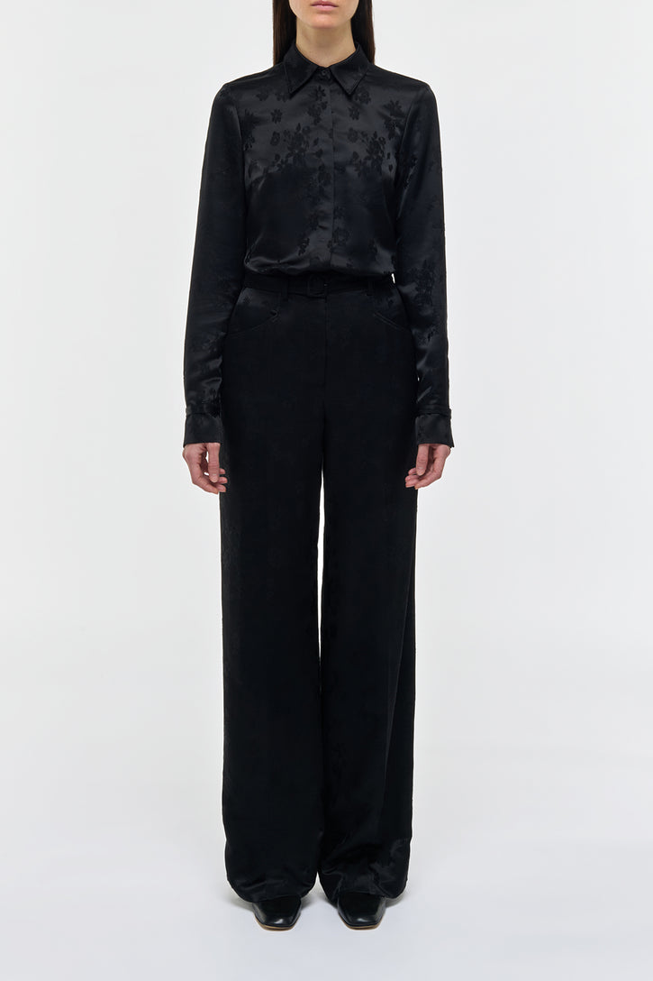 Cruz Shirt in Black Embroidered Silk