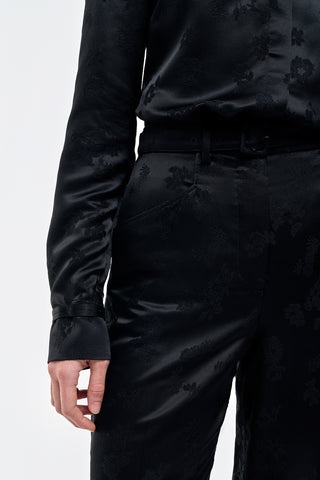 Black Embroidered Silk Norman Wide-Leg Pants - Belt Detail | Gabriela Hearst