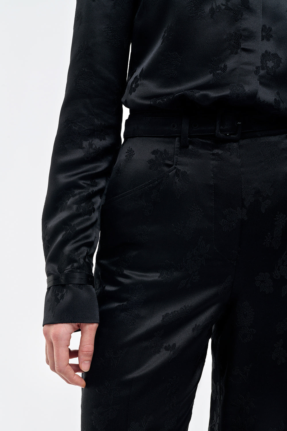Norman Pant in Black Embroidered Silk
