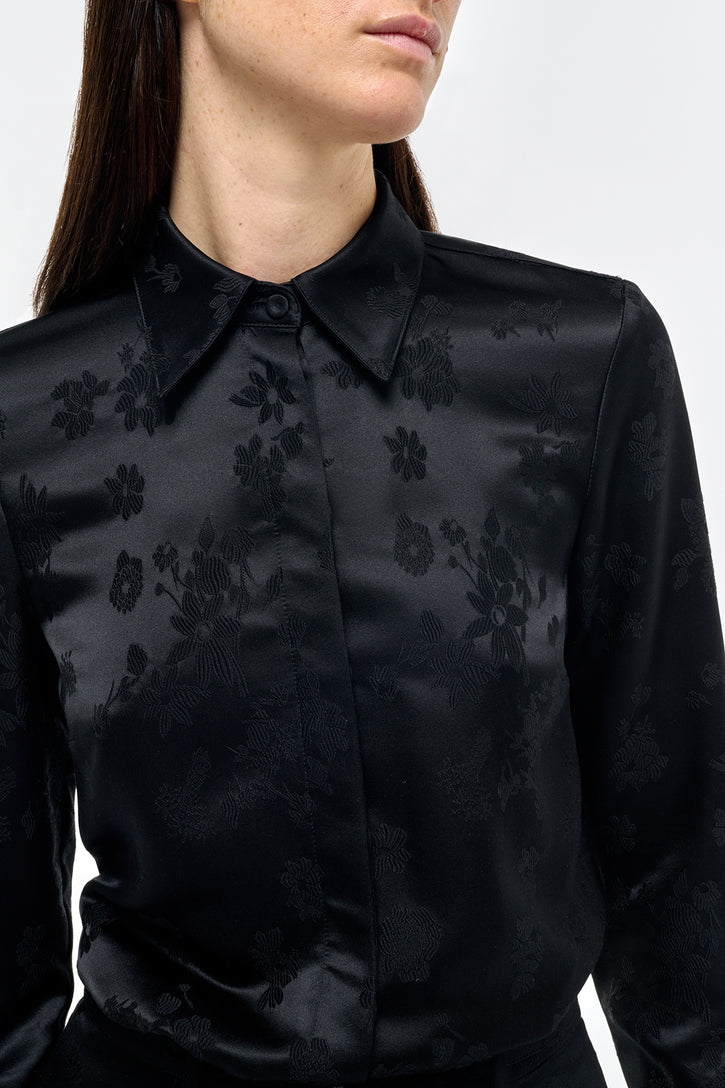 Cruz Shirt in Black Embroidered Silk