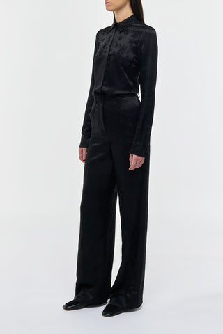 Black Embroidered Silk Norman Wide-Leg Pants - Side Profile | Gabriela Hearst