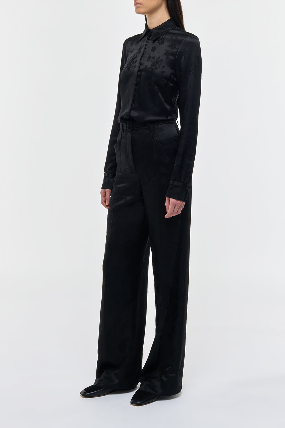 Norman Pant in Black Embroidered Silk