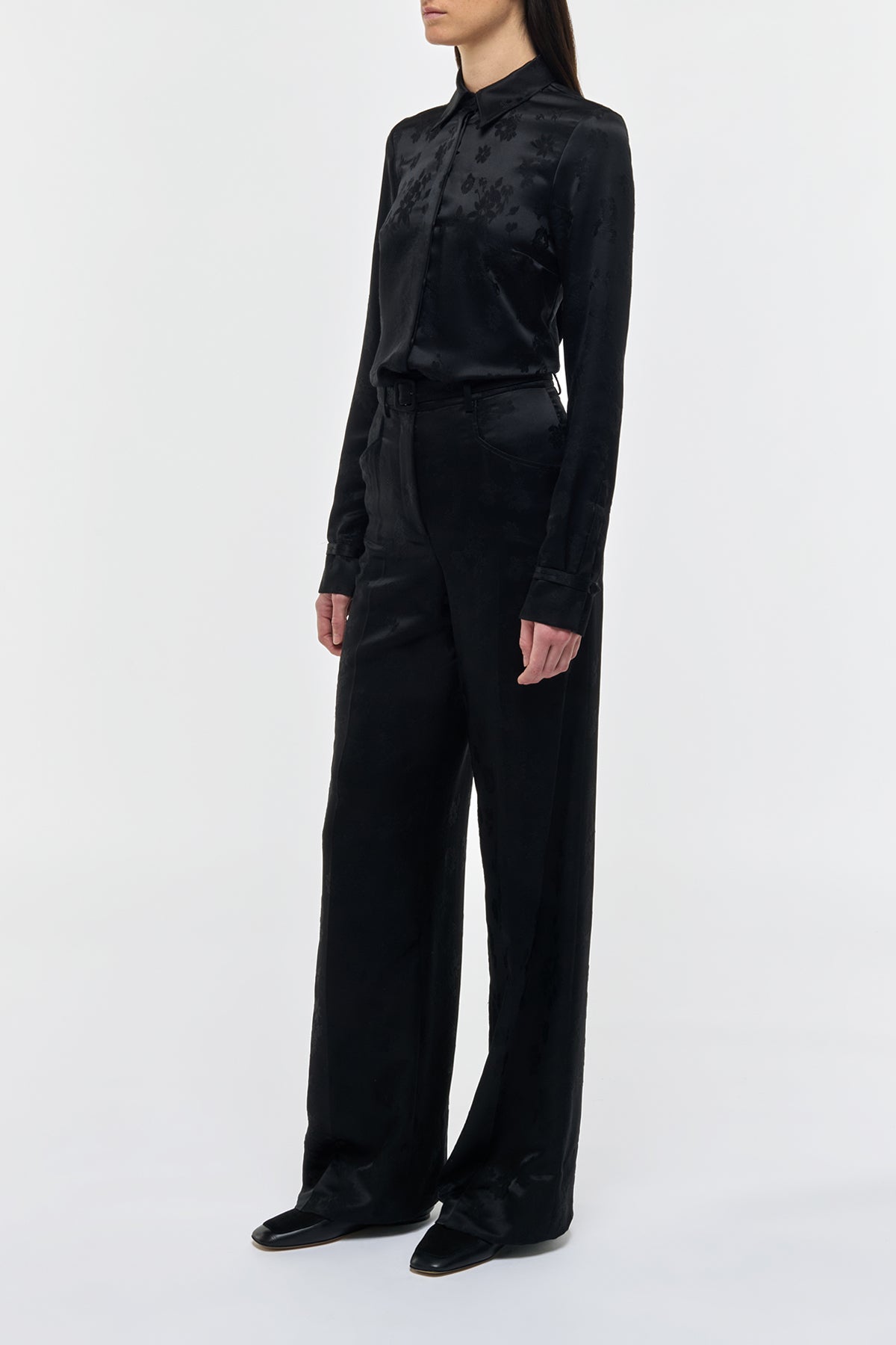 Cruz Shirt in Black Embroidered Silk