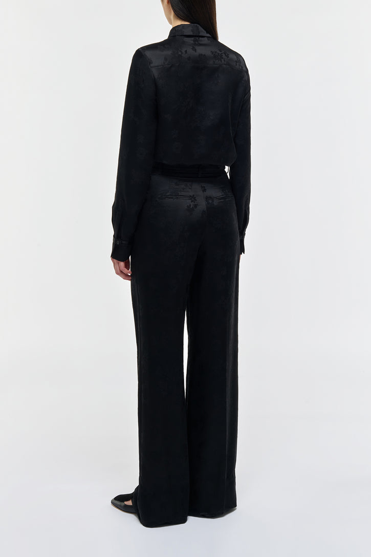 Cruz Shirt in Black Embroidered Silk