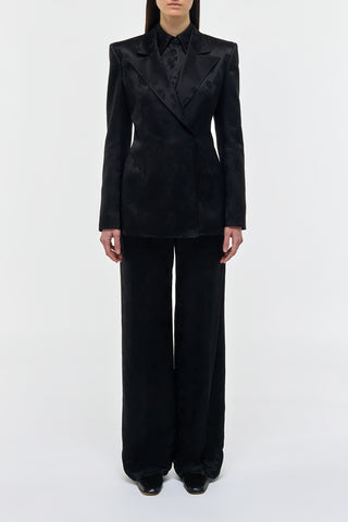 Black Embroidered Silk Aleah Blazer - Full Length Front View | Gabriela Hearst