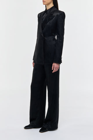 Black Floral Silk Double-Breasted Blazer - Side Profile View | Gabriela Hearst