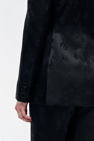 Black Floral Silk Blazer - Sleeve and Cuff Button Detail | Gabriela Hearst