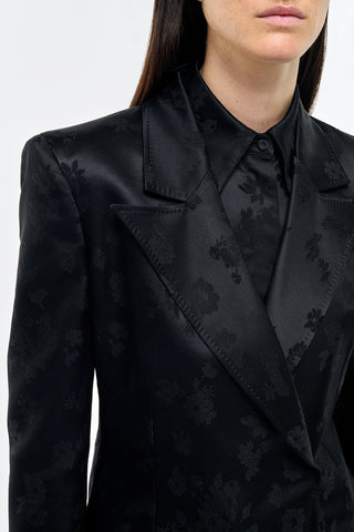 Black Embroidered Silk Designer Blazer - Lapel Close Up Detail | Gabriela Hearst