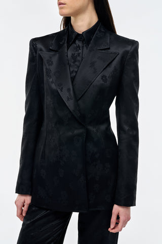 Black Floral Silk Blazer - Close Up Front Lapel Detail | Gabriela Hearst